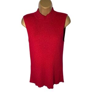 Y2K Nygard Collection Metallic Sleeveless Sweater Top Mock Neck Red L